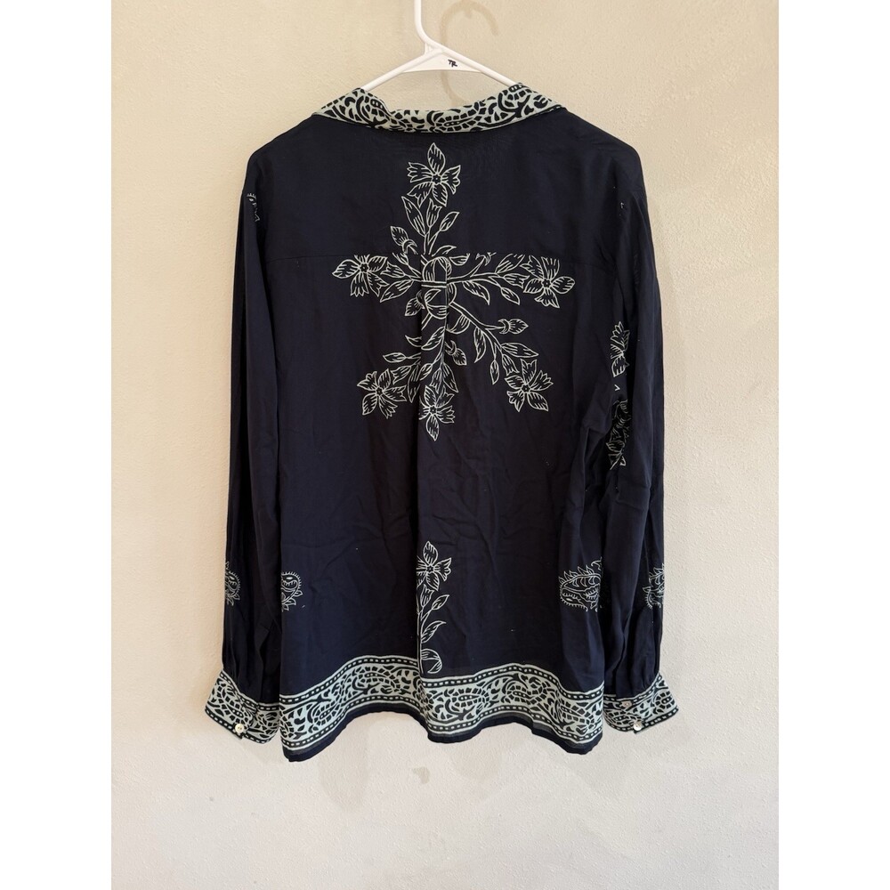 Alix Of Bohemia Women’s Bohemian Blue Tencel Button Up Blouse Long Sleeve Medium - Picture 5 of 5